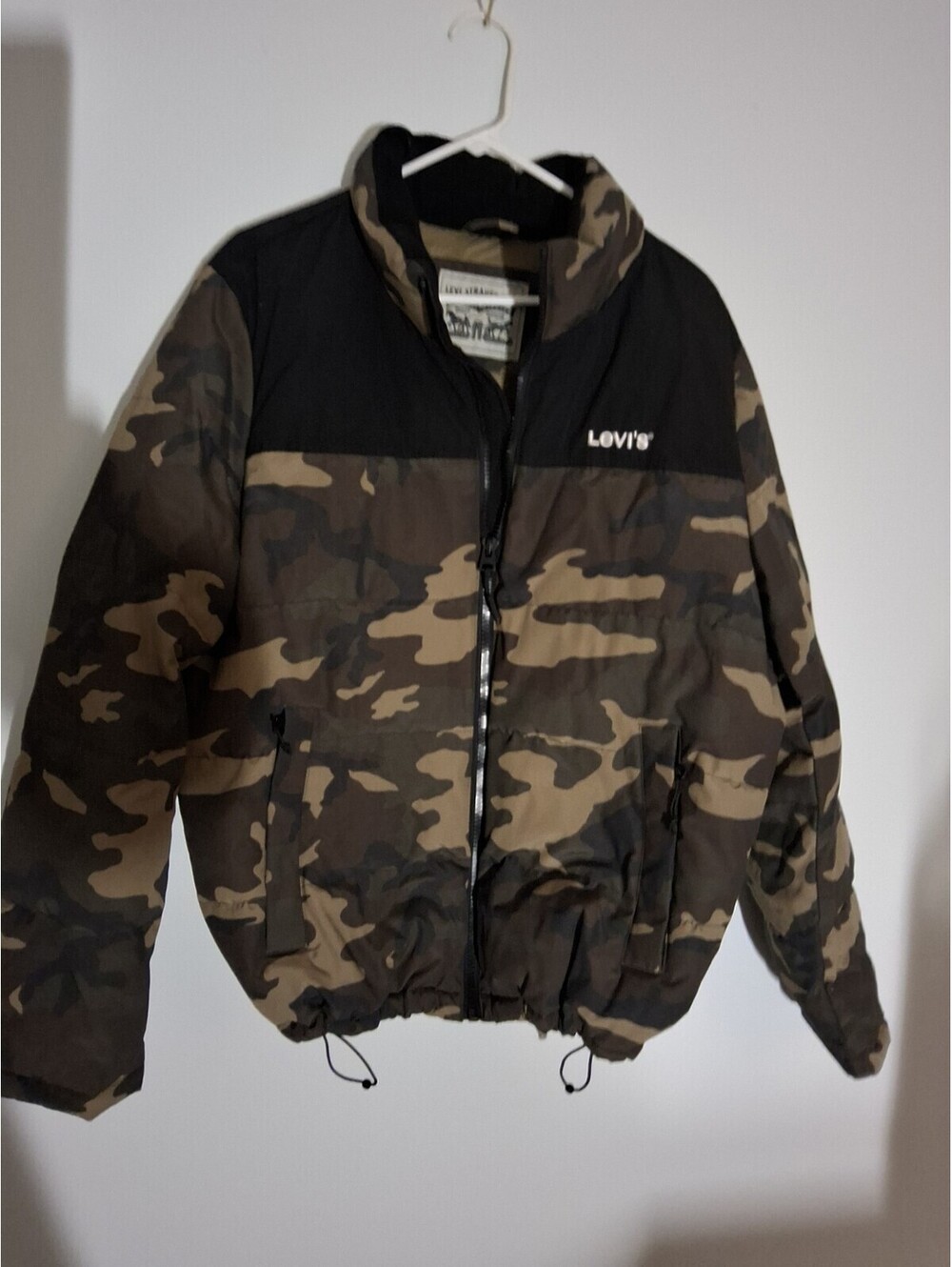 Levis Jacket Mens L Green Camo Quilted Puffer Coat Full Zip Insulated Hunt
